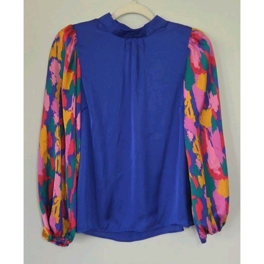 Dopamine Women's XS Blouse Maximalist Top Satin Bright Multicolor Balloon Sleeve